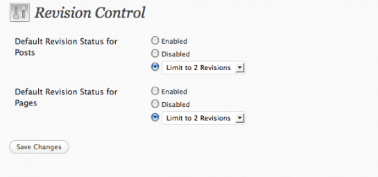 Wordpress Revision Controll - beállítások