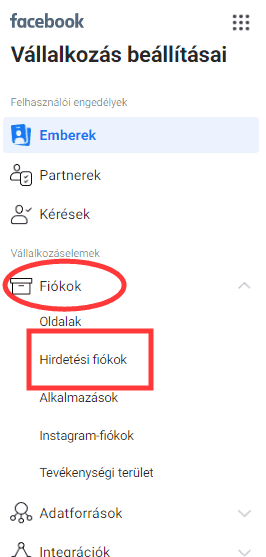Facebook Vállalkozáskezelő - Hirdetési fiókok