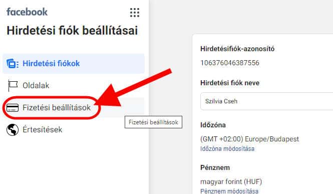 Facebook Hirdetési fiók beállítások - Fizetési beállítások