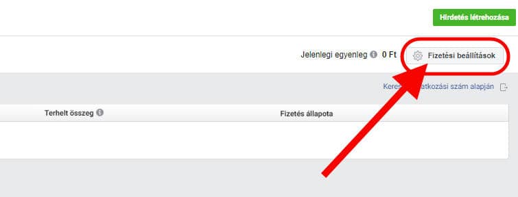 Fizetési beállítások elérése a Számlázás menüpontból