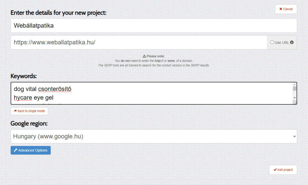 Serprobot projekt létrehozása
