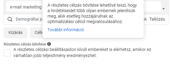 Facebook részletes célzás bővítése funkció