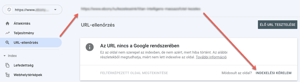 Google Search Console - indexelési kérelem