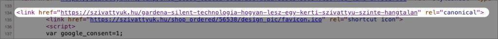 az Unas shop esetében a publikált cikkeknél ott van a kódban a canonical tag.