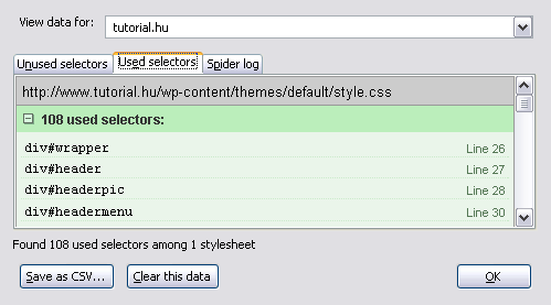 dust-me selectors data