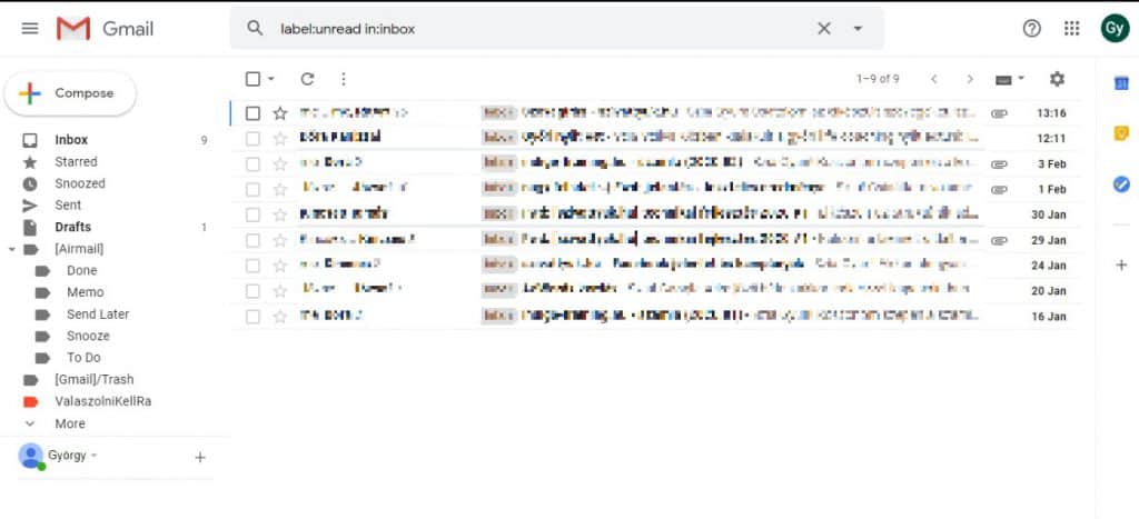 Olvastlan levelek listázása a Gmail felületén