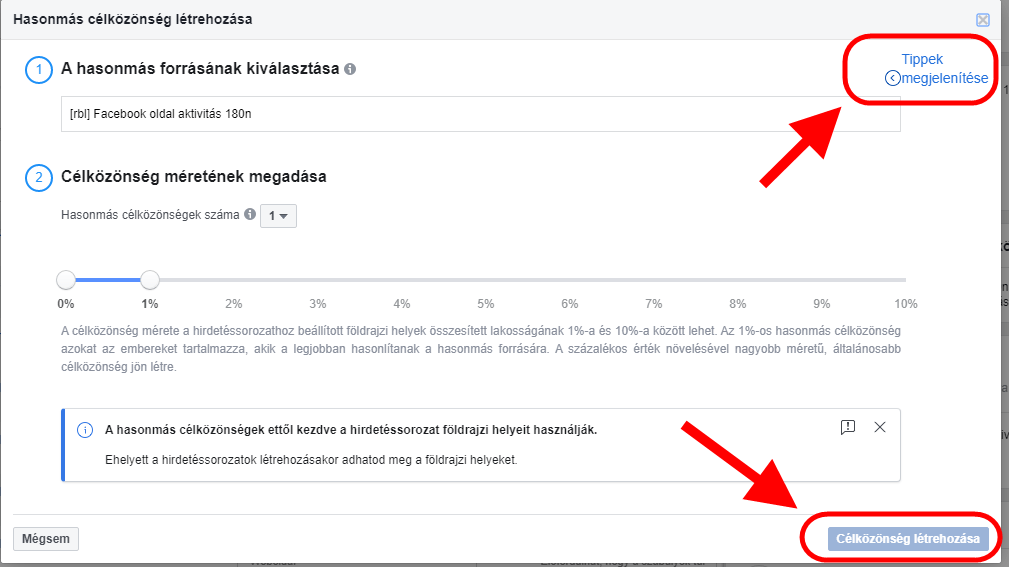 Facebook lookalike lista létrehozása