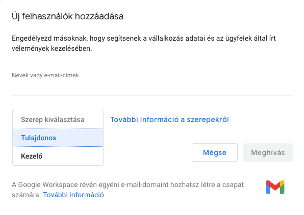 Google Gégem (Google My Business) felhasználók hozzáadása