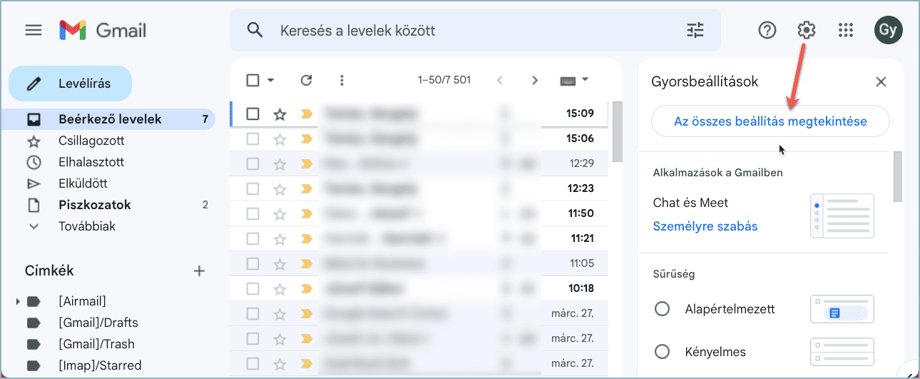 Email beállítások megtekintése